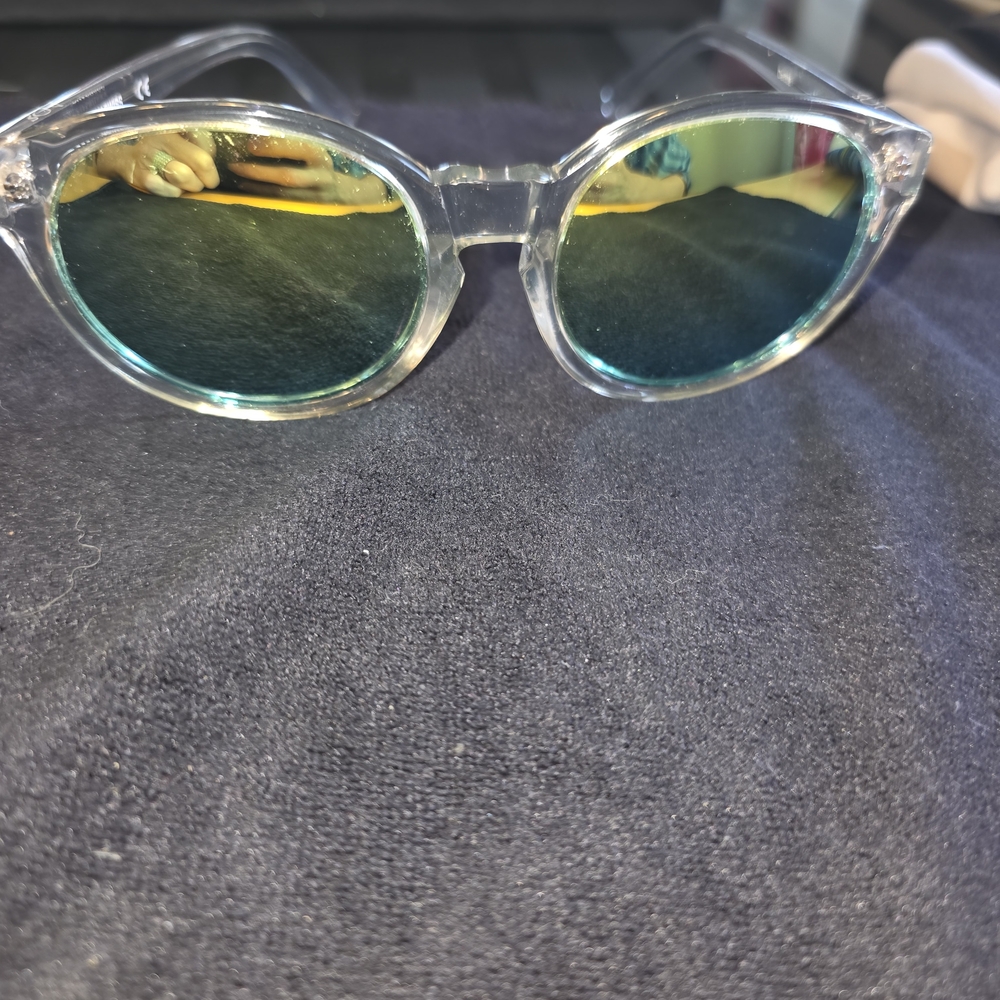 AQS Clear Frame Sunglasses with Green Lenses